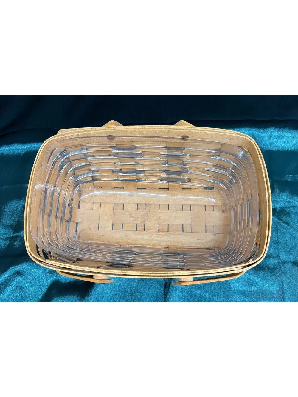 Vintage Longaberger Medium Market Basket Hunter Green Accents And Plastic Liner